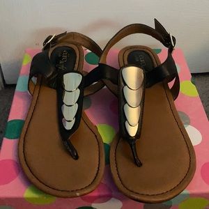 Leather black and gold sandals